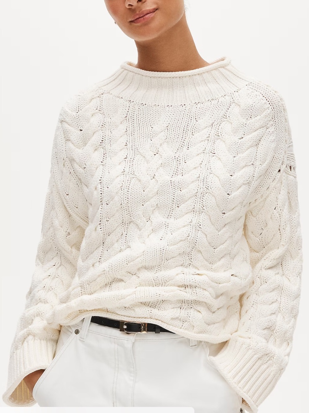 J crew ivory 2025 Rollneck™ cable-knit sweater